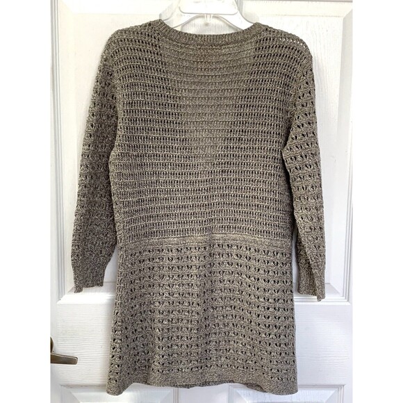 DKNY Women's Crochet V-Neck 3/4 Sleeve Button up Sweater Cardigan Small - Picture 3 of 5